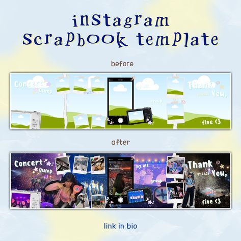 Ig Carousel Design, Digital Scrapbook Ideas Instagram, Scrapbook Concert Ideas, Scrapbook Ig Post, Digital Scrapbook Instagram Ideas, Scrapbook Style Instagram Feed, Concert Ig Post Ideas, Scrapbook Carousel Instagram, Instagram Carousel Collage