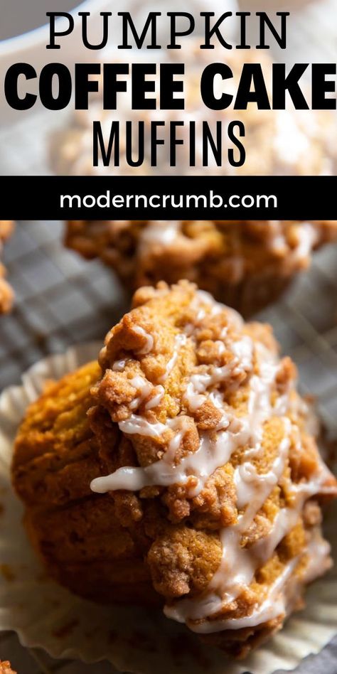 These pumpkin coffee cake muffins taste just like coffee cake but with a pumpkin spin! The muffin is tender, full of pumpkin spice and has a sweet crumb topping and icing drizzle. The perfect pairing to a cup of your favorite coffee. Spice Cake Pumpkin Muffins, Pumpkin Coffee Cake Recipes, Coffee Cake Muffin Recipes, Icing Drizzle, Crumb Cake Muffins, Best Pumpkin Muffins, Pumpkin Coffee Cake, Coffee Muffins, Coffee Cake Cupcakes