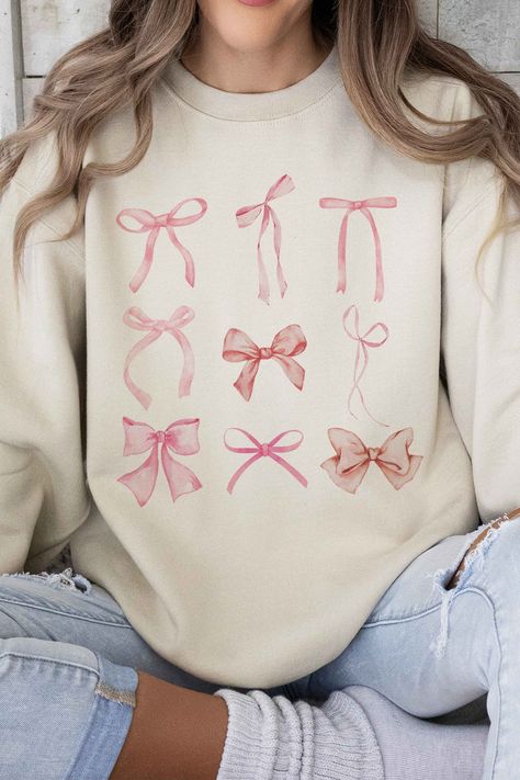 Pink Bows Oversized Graphic Sweatshirt Sweatshirt And Shirt Outfit, Pink Bows, Los Angeles Style, Online Clothing Boutiques, Cozy Fits, Sheer Fabric, Pink Sweatshirt, New Tops, Oversized Sweatshirt