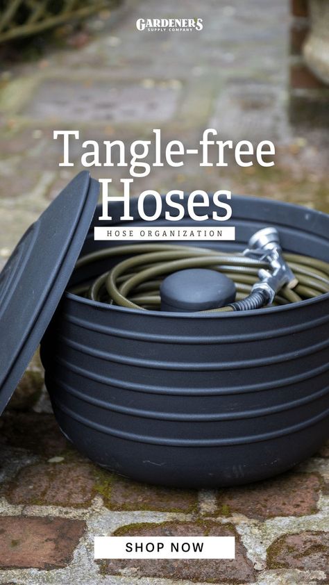 Modern Hose Holder, Hose Bib Ideas, Rv Water Hose Storage Ideas, Hose Pot Diy, Outdoor Hose Storage Ideas, Hose Pot With Lid, Water Hose Storage Ideas, Diy Hose Holder Ideas, Water Hose Holder Diy