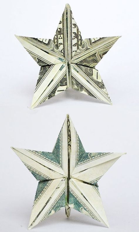 Origami Cash Gift, Easy Dollar Bill Origami Star, Dollar Star Origami, How To Fold Money Into A Star, Star Money Origami, Christmas Tree Dollar Bill Origami, Christmas Dollar Origami, Dollar Bill Origami Christmas, Folding Money Into Christmas Tree