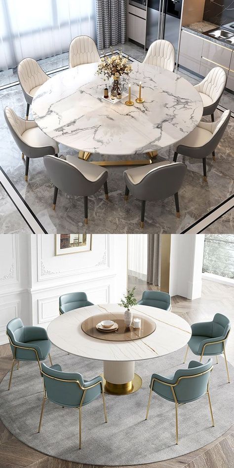 Dining Room Design Round Table, Modern Round Dining Room, Wallpaper Dining Room, Wallpaper Dining, Dining Room Design Luxury, Dining Room Decor Modern, Dining Table Design Modern, Round Dining Table Modern, Table Dining Room