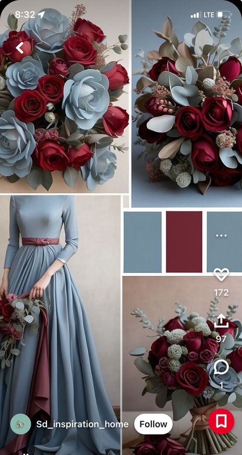 Harmonious Colors Palette, Colour Combinations For Wedding Decor, Blue And Burgundy Color Palette, Burgundy Palette Colour Schemes, Dusty Blue Combination, Elegant Colour Combinations, Burgundy And Blue Color Palette, Burgundy Combination Colors, Dusty Blue Color Combination