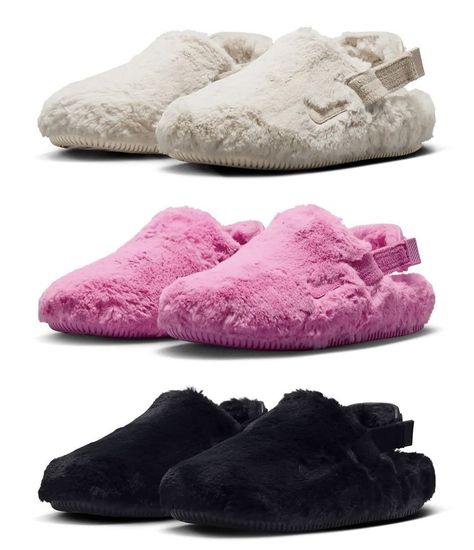 Fur Goods, Fur Mules, Beige And Pink, Nike Slides, Fashion Streetwear, Ankle Straps, Fall Trends, Nike Logo, Daily Fashion