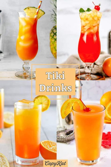 Tiki Drinks (Tropical Cocktails) - CopyKat Recipes Tiki Drinks Cocktails, Fruity Cocktail Recipes, Tropical Drink Recipes, Cocktails To Make At Home, Drinks To Make, Tropical Cocktails, Passion Fruit Syrup, Fruity Cocktail, Famous Drinks