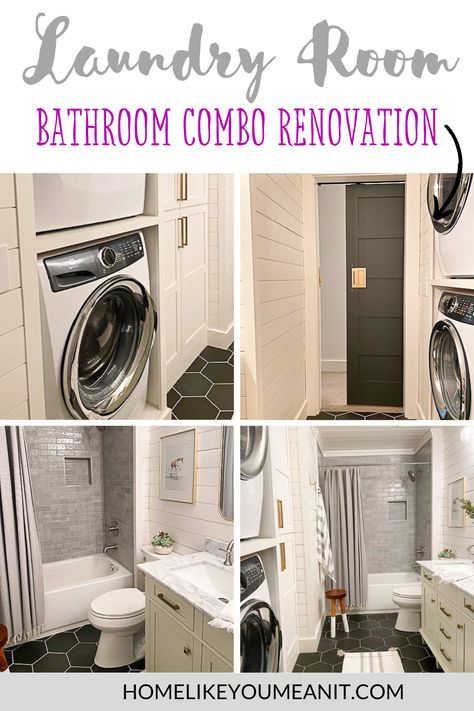 Our laundry room bathroom combo makeover is finally complete, and in this post, I’m sharing all of the details today! Bathroom Laundry Combo With Tub, Small Half Bath With Laundry, Guest Bathroom And Laundry Room Combo, 8x8 Bathroom Layout With Laundry, Laundry Room Closet Combo Master Bath, Laundry Room With Toilet And Sink Layout, Laundry Room And Powder Room Combo, Laundry Room In The Bathroom, Small Bathroom And Laundry Room Combo Floor Plans