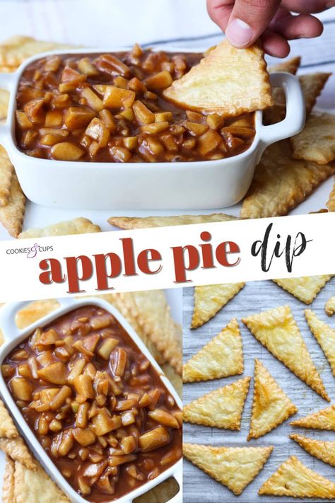 Apple Pie Dip with pie crust chips is going to be your new favorite fall dessert! None of the fuss of baking apple pie, but ALL of the flavor and cozy vibes! Perfect for a game day, a holiday gathering, or a weeknight treat. #cookiesandcups #applepie #piecrust #fallbaking #imperialsugar Apple Pie Dip Recipe, Gingerbread Tart, Pie Chips, Pie Crust Chips, Holiday Pie Recipes, Apple Pie Dip, Pie And Chips, Holiday Pies Recipes, Apple Pie From Scratch