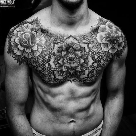 .dv. Eye On Chest Tattoo, Traditional Chest Tattoo Men, Eye Chest Tattoo, Traps Tattoo, Mandala Tattoo Mann, Mandala Chest Tattoo, Acab Tattoo, Tato Mandala, Geometric Chest