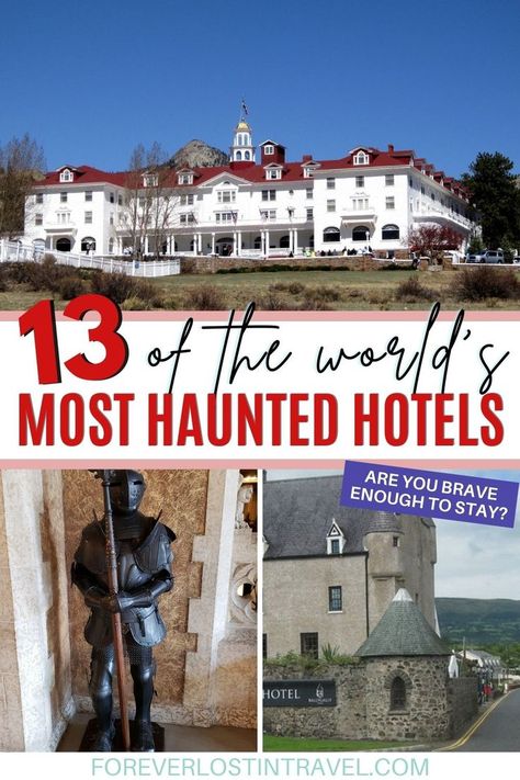 Are you brave enough to stay in one of these hotels? From sinister tales to frightful accidents, ghosts don't seem to want to leave these spooky hotels. Discover some of the most haunted hotels in the world and the stories behind them - which one is your choice for the ultimate Halloween getaway? #hauntedhotels #halloween #travel #foreverlostintravel #hotels #uniquehotels Love Ghost, Savannah Hotels, Haunted Hotels, Hotels Around The World, Haunted Hotel, Unique Hotels, Most Haunted, One Eye, Haunted Places