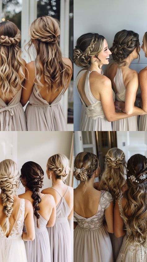 bridesmaids elegant and simple bridesmaid hairstyles Bridesmaid Diy Hairstyles, Long Wedding Hair Bridesmaid, Bridesmaid Hair For Windy Day, All Up Bridesmaid Hair, Braidmaids Hairstyles Long Hair, Hairdos For Weddings Bridesmaid, Bridal Hairstyle For Medium Length Hair, Fall Wedding Bridesmaid Hairstyles, Bridesmaid Hair Summer Wedding