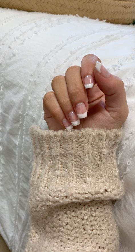 Thick Tip French Nails, Nails Dip French Tip, Thick French Manicure, White French Dip Nails, French Nails Thick White, Short Thick French Tip Nails, Thick French Tip Nails Square, French Nails Dipping Powder, White Tip Dip Powder Nails