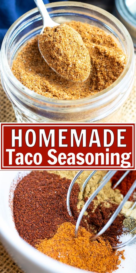 Homemade Taco Seasoning is the best DIY recipe that is made up of only seven easy-to-find ingredients!  You can use this Paleo, gluten-free, and Whole30 taco seasoning mix as a healthy alternative to a store bought packet to season ground beef, chicken, or other meats. #taco #seasoning #mix #recipe #vegan #glutenfree Season Ground Beef, Whole30 Taco Seasoning, Taco Seasoning Easy, Easy Taco Seasoning Recipe, Gluten Free Taco Seasoning, Taco Seasoning Mix Recipe, Low Carb Taco Seasoning, Diy Taco Seasoning, Mild Taco Seasoning