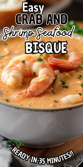 Easy Crab and Shrimp Seafood Bisque Recipe Crab And Shrimp Gumbo Recipe, Crab And Shrimp Seafood Soup, Crab Shrimp Bisque Soup, Shrimp And Seafood Bisque, Seafood Broth Soup, Crab And Shrimp Soup Recipes, Easy Shrimp Bisque Recipe, Seafood Soup With Crab And Shrimp, Seafood Bisque Soup