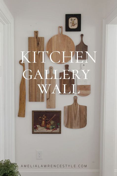 Creative Kitchen Wall Ideas, Hang Charcuterie Board On Wall, Charcuterie Board Wall Decor, Kitchen Wall Design Ideas Decor, Charcuterie Board Hanging On Wall, Chopping Board Wall Decor, Galley Kitchen Wall Decor, Kitchen Boards Ideas, Pantry Wall Decor Ideas