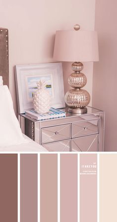 Grey and Rose Gold Bedroom 1 - I Take You | Wedding Readings | Wedding Ideas | Wedding Dresses | Wedding Theme Color Palette For Bedroom, Grey Colour Scheme Bedroom, Grey Bedroom Colors, Tone Color Palette, Rose Gold Bedroom, Beautiful Bedroom Colors, Earth Tone Color Palette, Best Bedroom Colors, Wedding Readings