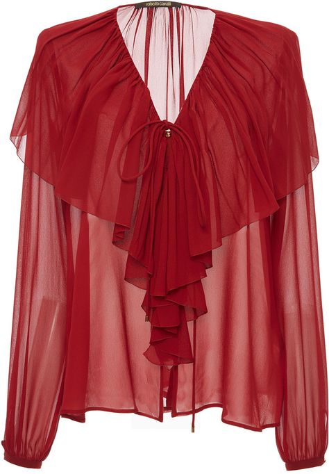 #RobertoCavalli #Ruffled Long Sleeve #Top  #ad #kimludcom #sscollective @kimludcom Formal Smart Casual, Red Ruffle Top, Frilly Top, Red Long Sleeve Tops, Red Long Sleeve Shirt, Flounce Top, Frill Tops, Chic Blouses, Ruffle Long Sleeve