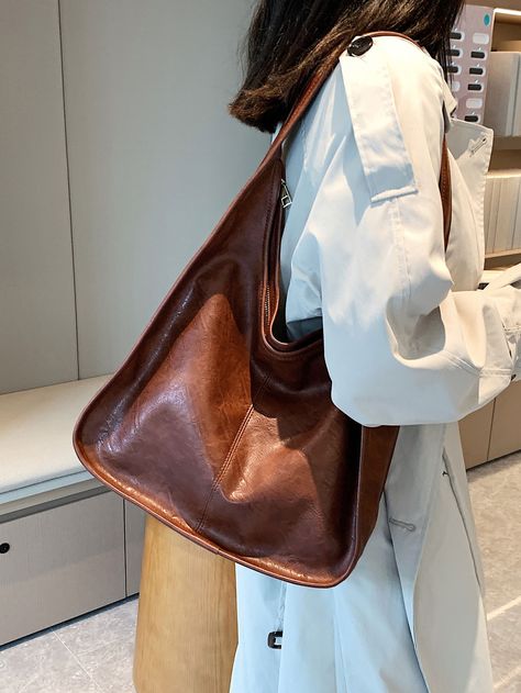 Brown Leather Hobo Handbags, Leather Hobo Bag Outfit, Brown Slouchy Bag, Big Hobo Bag, Slouch Bag Outfit, Red Slouchy Bag, Hobo Leather Bag, Red Hobo Bag, Vintage Hobo Bag