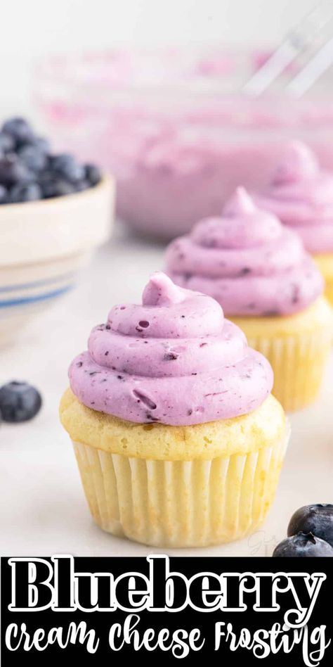 Blueberry Frosting Recipe, Blueberry Cream Cheese Frosting, Mini Blueberry Pies, Blueberry Frosting, Lemon Blueberry Cupcakes, Cream Cheese Cupcakes, Cheese Frosting Recipe, Blueberry Cupcakes, Lemon Blueberry Bread