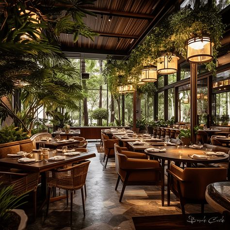 Brunch Restaurant Interior, Colonial Style Restaurant, Interior Design Rustic Modern, Bar With Plants, Rustic Modern Restaurant, African Restaurant Design, Rustic Restaurant Interior Design, Italian Cafe Interior, Restaurant Interior Design Modern