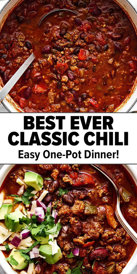 Best easy chili recipe. Easy Delicious Chili Recipes, Chili Best Ever, Yellowstone Chili Recipe, Best Easiest Chili Recipe, Best Chili Recipe Stovetop, Prime Rib Chili Recipes, Chili Recipe With Bell Pepper, Insta Pot Chili Easy, Soul Food Chili Recipe