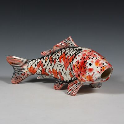 Poppy_Fiels_Koi Koi Painting, Clay Fish, Poppy Fields, Ceramic Art Sculpture, Carpe Koi, Ceramic Products, Pottery Handbuilding, Garden Pottery, Fish Sculpture