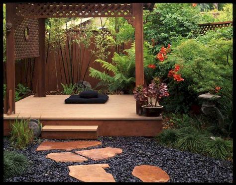 Adorable 75 Cozy Backyard Gazebo Design Ideas source : https://setyouroom.com/18/75-cozy-backyard-gazebo-design-ideas/ Backyard Yoga Space, Backyard Meditation Space, Outdoor Yoga Space, Japanese Sand Garden, Outdoor Meditation Space, Backyard Yoga, Yoga Meditation Space, Yoga Garden, Outdoor Meditation