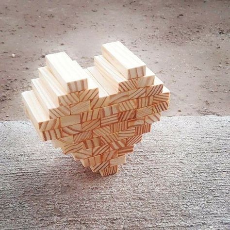 Jenga Tower Ideas, Jenga Valentines Day Crafts, Things To Do With Jenga Blocks, Dollar Tree Blocks Diy, Jenga Art Ideas, Dt Jenga Block Crafts, Jenga Block Heart, Jenga Christmas Tree, Diy With Jenga Blocks