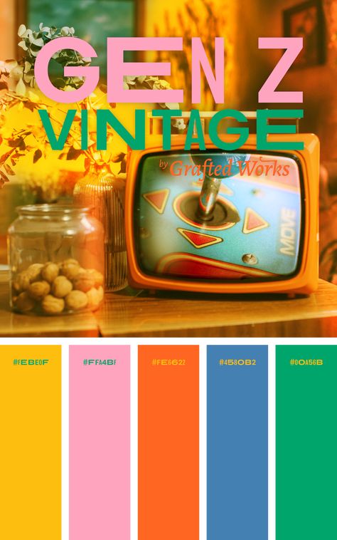 Vivid Colors Palette, Vintage Pop Aesthetic, 80s Aesthetic Color Palette, Font Color Palette, Retro Orange Color Palette, 80 Color Palette, 00s Color Palette, 70s Color Pallete, 70 Color Palette