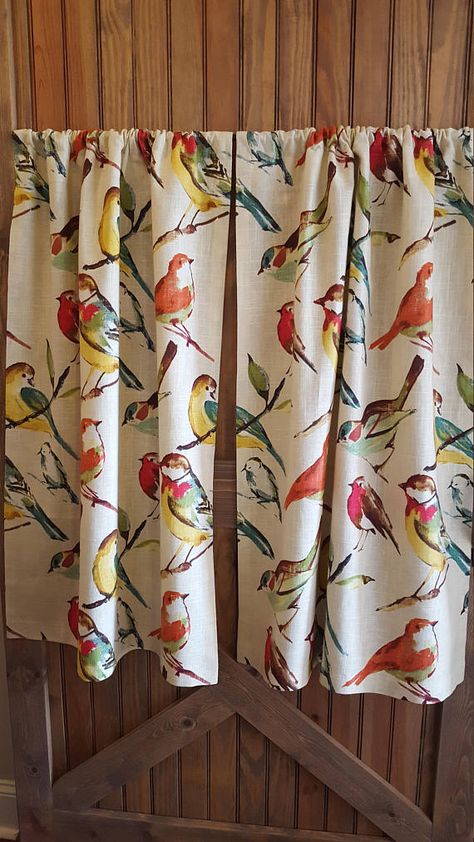 I love the look of cafe curtains in a kitchen! This is for a set of 2 panels. You may also purchase a matching valance if you would like. These are made with a 2 inch rod pocket. You may choose the length you need for your panels from the drop-down menu. ******************** To add Shower Curtain Valance, Bird Curtains, Bird Shower Curtain, Creamy Background, Tropical Bedrooms, Bird Pillow, Curtain Clips, Kitchen Cafe, Kitchen Curtain