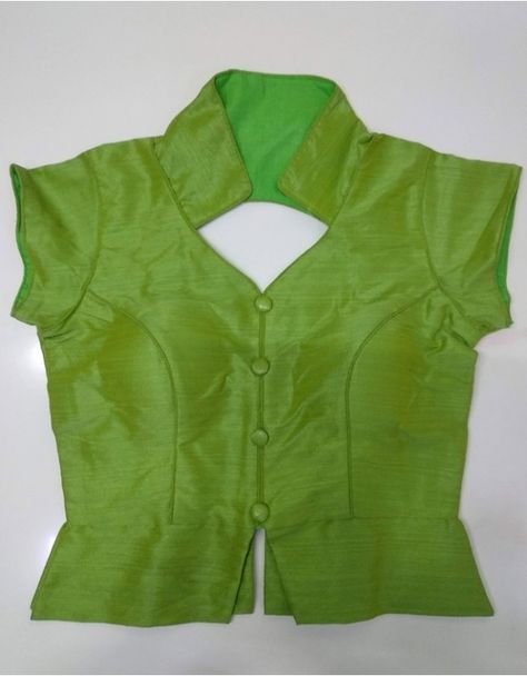 Parrot Green Koti Style Art Silk Blouse Blouse Koti Design, Koti Blouse Designs For Saree, Koti Style Blouse For Saree, Blauj Dizain New Fancy, Koti Blouse Designs, Parrot Green Blouse Design, Koti Style Blouse, Green Blouse Designs, Ready Made Blouse