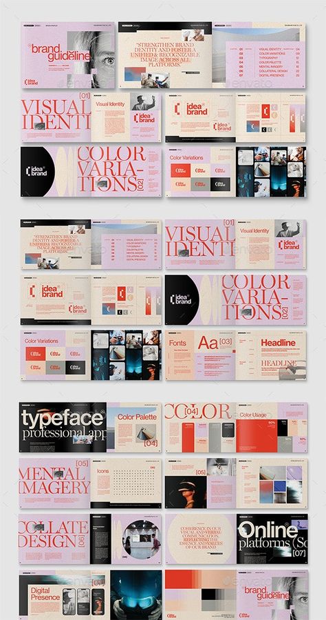 Brand Guideline Magazine Template - Brochures Print Templates Cool Brochure Design, Magazine Template Aesthetic, Interview Layout Design, Editorial Design Layouts, Brand Guidelines Book, Brand Guidelines Design, Indesign Layout, Minimalist Brand, Brand Identity Guidelines