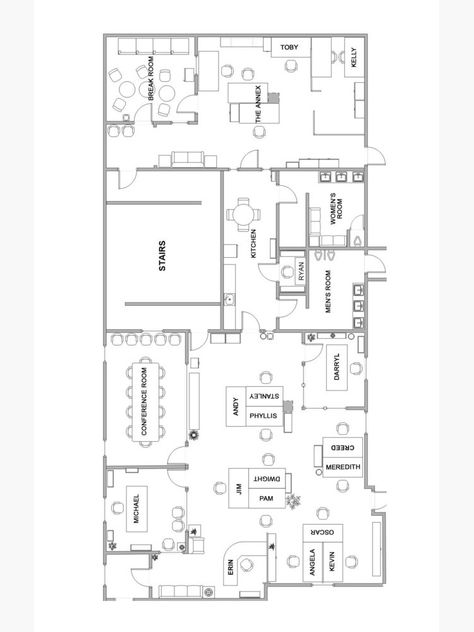 The Office Floor Plan, The Office Wallpaper Aesthetic, The Office Serie, The Office Layout, Small Office Layout Floor Plans, Gray Interior Doors, Office Layout Plan, The Office Building, Office Furniture Decor