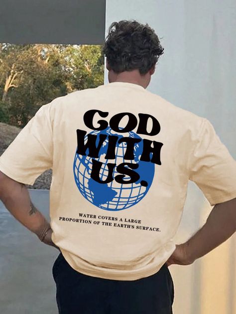 Men's Earth Slogan Printed Short Sleeve T-Shirt | SHEIN USA Trendy Shirts Men, Christian Merch Design, Christian Graphic Tees Men, Church T Shirt Ideas Design, Church Shirt Designs, Christian Clothing Men, Grace Clothing, God With Us, Christian Graphic Tees