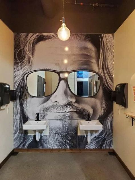 Restaurant Bathroom, The Big Lebowski, Unique Bathroom, Art Decoration, Cafe Interior, Barber Shop, Beach Club, Store Design, Bathroom Interior Design