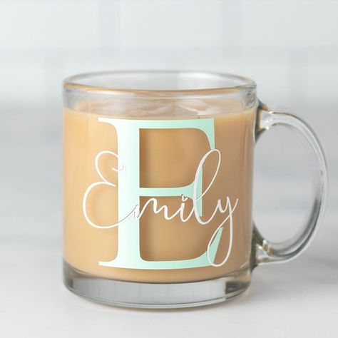 Personalized Clear Mug, Clear Mug Cricut Ideas, Clear Mugs, Decorative Cups, Flower Shop Design, Pink Pineapple, Personalised Gift Boxes, Diy Cups, Custom Cups