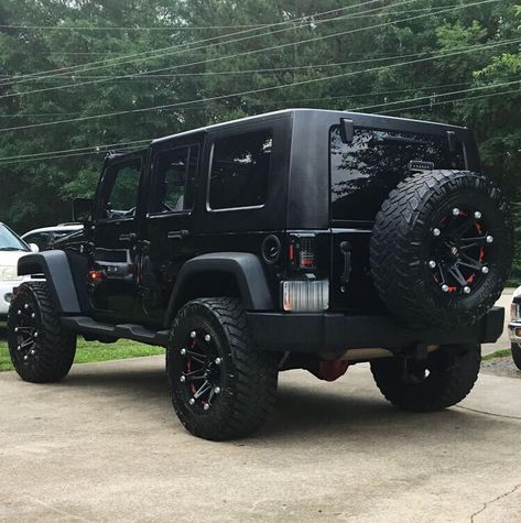 #jeep #wrangler #custom #black #matte #glossy #rims #lights #rubicon Black Jeep Truck, Cool Jeeps Wrangler Black, Black Jeep Wrangler Aesthetic, Jeep Interior Ideas, Keep Rubicon Black, Blacked Out Jeep Wrangler, Black Jeep Rubicon, Black Jeep Aesthetic, Jeep Wrangler Matte Black