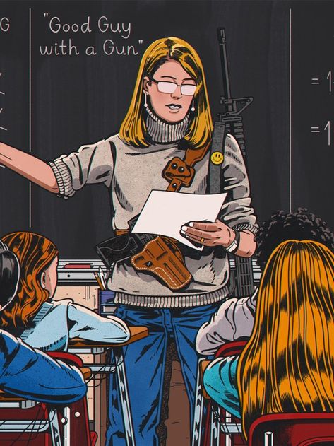 illustration of teacher in classroom with gun slung over her shoulder Teachers Illustration, Teacher Images, Teacher Posters, Educational Illustration, Model Sketch, Student Drawing, Contemporary Illustration, Color Pencil Art, Rose Painting