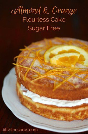 You have got to try this incredibly easy recipe for almond and orange flourless cake. Can you believe it is sugar free and gluten free too? #sugarfree #lowcarb | ditchthecarbs.com Postre Keto, Low Carb Cake, Flourless Cake, Low Carb Dessert, Almond Flour Recipes, Low Carb Sweets, Gluten Free Sweets, Sugar Free Desserts, Almond Cakes