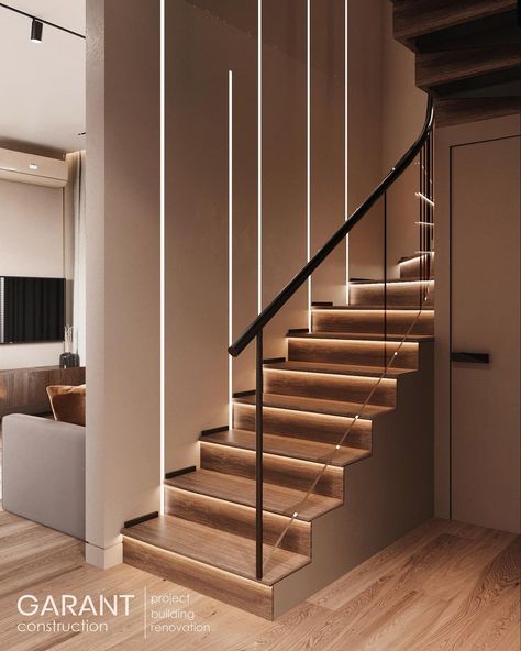 Suspended Stairs, Stairs Wall Design, درابزين السلم, Staircase Lighting Ideas, Staircase Interior Design, Staircase Design Modern, Stairs Design Interior, Stair Lights, Stair Wall