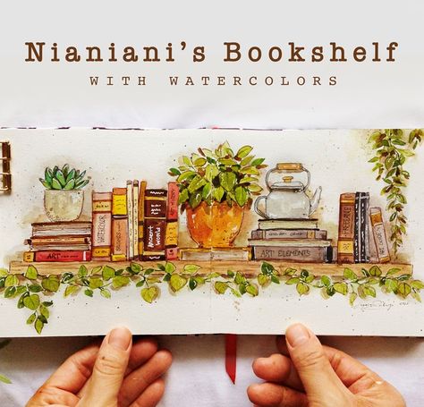 Paint Bookshelf, Youtube Painting, Painted Bookshelves, Mini Plant Pots, Bookshelf Art, Creation Art, Watercolor Video, Watercolor Books, Loose Watercolor