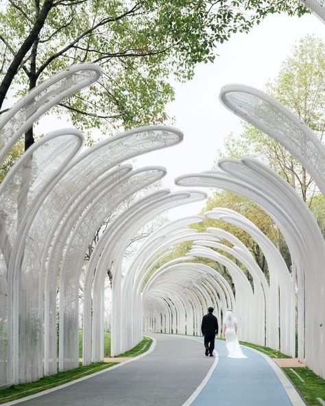 A wandering dragon-like Emerald Screen Pergola by Wutopia Lab @wutopia.lab 🔗 https://www.amazingarchitecture.com/park/a-wandering-dragon-like-emerald-screen-pergola-by-wutopia-lab Photography: CreatAR lmages @creatarimages In March 2024, Wutopia Lab’s wandering dragon-like Emerald Screen Pergola was officially unveiled at Bogong Island Ecology Park in Wuxi, China.The Emerald Screen Pergola is an important architectural feature in classical Chinese gardens. It is typically constructed fro... Screen Pergola, Chinese Garden Design, Corridor Design, Urban Landscape Design, Chinese Garden, Architecture Design Concept, Shade Structure, Climbing Plants, Roof Design