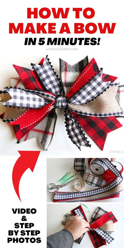 Bow Out Of Ribbon, Diy Wreath Bow, Jul Diy, Christmas Bows Diy, Homemade Bows, Make A Bow, Home Decor Craft, Bows Diy Ribbon, Diy Bows