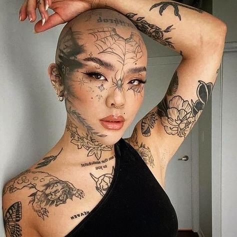 nice 24 Face Tattoos for Everyone in 2021 Tattooed Head Women, Jaw Line Tattoos Women, Asian Face Tattoo, Face Framing Tattoo, Tattoo On Torso For Women, Face Tattoos For Women Forehead, Big Face Tattoo, Tattoo On Head For Women, Classy Face Tattoos