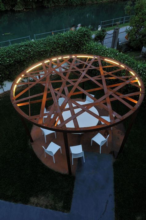 Corten steel round pergola Treviso Italy, Pergola Diy, Patio Pergola, Landscape Structure, Pergola Lighting, Modern Pergola, Pergola Design, Garden Architecture, Have Inspiration