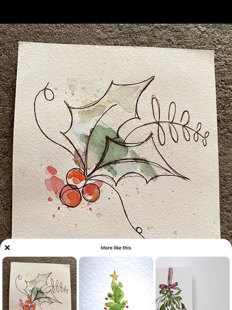 Watercolour Christmas Cards Ideas, Watercolour Christmas Cards, Watercolor Christmas Cards Diy, Christmas Cards Ideas, Painted Christmas Cards, Watercolour Christmas, Christmas Doodles, Christmas Card Art, Watercolor Christmas Cards