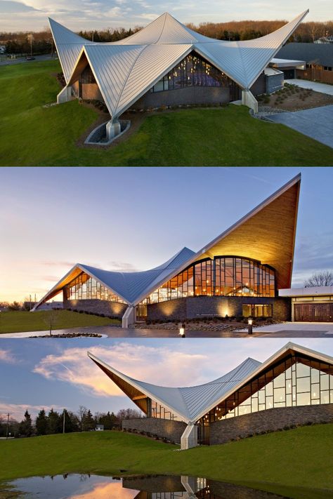 Brown Architecture, Roof Architecture Design, Pavilions Architecture, Triangle Pavilion, Pavilion Design Architecture, Triangle Architecture, Triangle Structure, Triangular Building, Triangle Pavilion Architecture