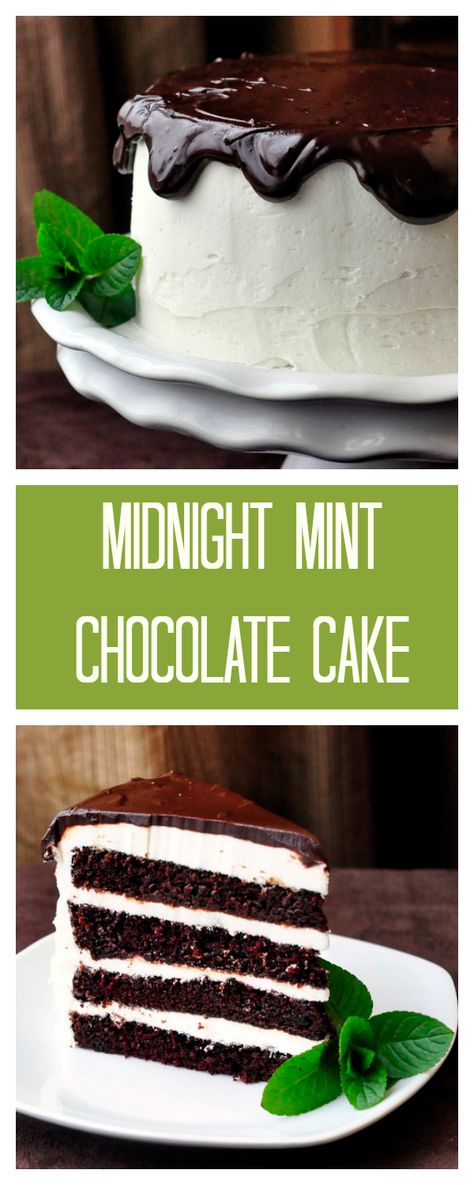 Midnight Mint Chocolate Cake - the perfect combination of dark chocolate cake and creamy mint buttercream frosting. A classic combination that makes a classic celebration cake. Dark Chocolate Mint Cake, Chocolate Mint Bundt Cake, Andes Mint Chocolate Cake, Mint Buttercream Frosting, Mint Brownies With Chocolate Ganache, Chocolate Mint Cake, Mint Buttercream, Mint Frosting, Mint Chocolate Cake