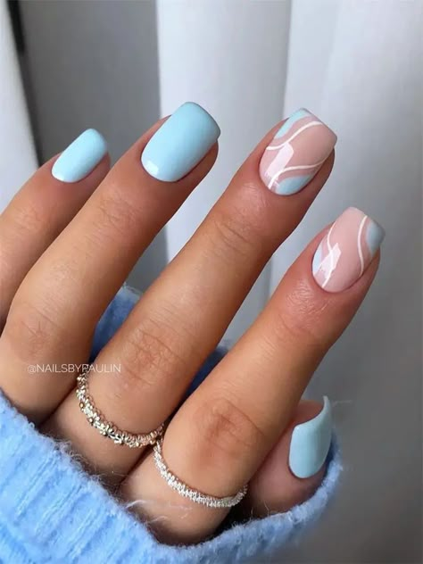 Baby Blue Nails, Short Gel Nails, Cute Simple Nails, Simple Gel Nails, Summery Nails, Smink Inspiration, Cute Gel Nails, Blue Nail, Acrylic Nails Coffin Short