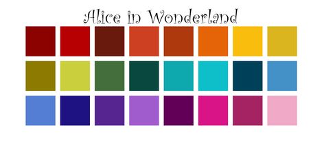 Alice In Wonderland Color Scheme, Alice In Wonderland Colour Palette, Alice In Wonderland Colors, Alice In Wonderland Color Palette, Wonderland Color Palette, Alice In Wonderland Palette, Wonderland Bathroom, Children Stories, Alice Costume