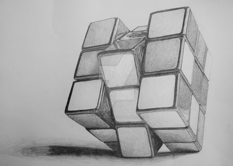 Rubix Cube Drawing, Cube Drawing Sketch, 3d Shapes Art, Tonal Drawing, Geometric Shapes Drawing, Shading Drawing, 3d Art Drawing, Geometric Shapes Art, Object Drawing